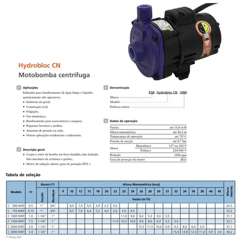 Bomba KSB Hydrobloc C 2000N 2,0 CV Trifásica 220/380V